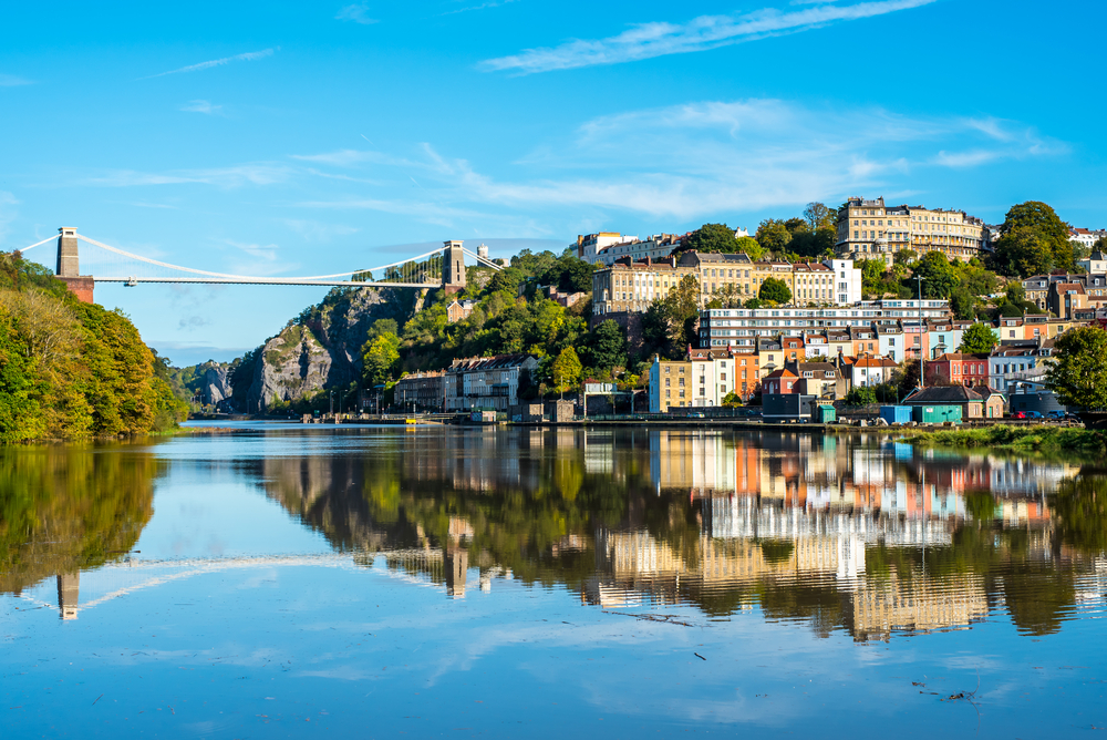 Clifton,Suspension,Bridge,With,Clifton,And,Reflection,,Bristol,Uk